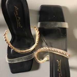 Anne Michelle Black and Gold Women's Sandals